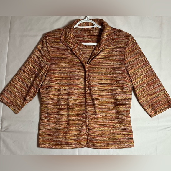 Vintage Earthy Striped Knit Twin Set | Petite Small Cropped Cardigan & Top - Picture 3 of 7
